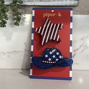 Piper K Stars & Stripes Cowboy Hat Star Hair Claw Clips - Set Of 2